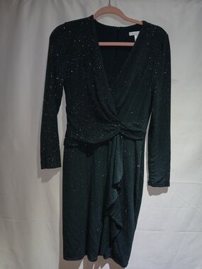 London Times  Sparkle Twist-Front Long Sleeve Dress